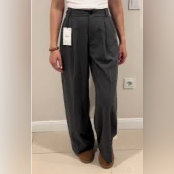ZARA WIDE LEG TROUSER IN DARK GREY SIZE LARGE EXC CONDITION - Picture 1 of 9